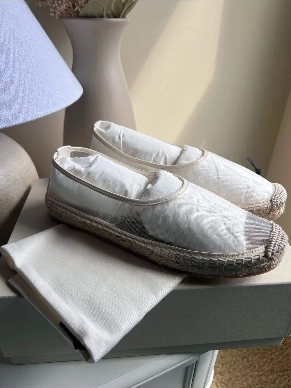 NIB Dear Frances Vespa Mesh Espadrille Flat in Off-White LeatherMesh Sz. 38.5